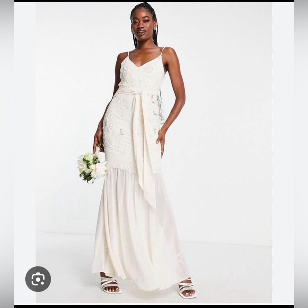 Hope & Ivy bridal shear embroidered maxi dress with neck tie